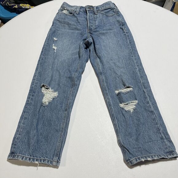 Express Jeans Women's 00 26x24 Dad Jean High Rise Distressed - Picture 3 of 12